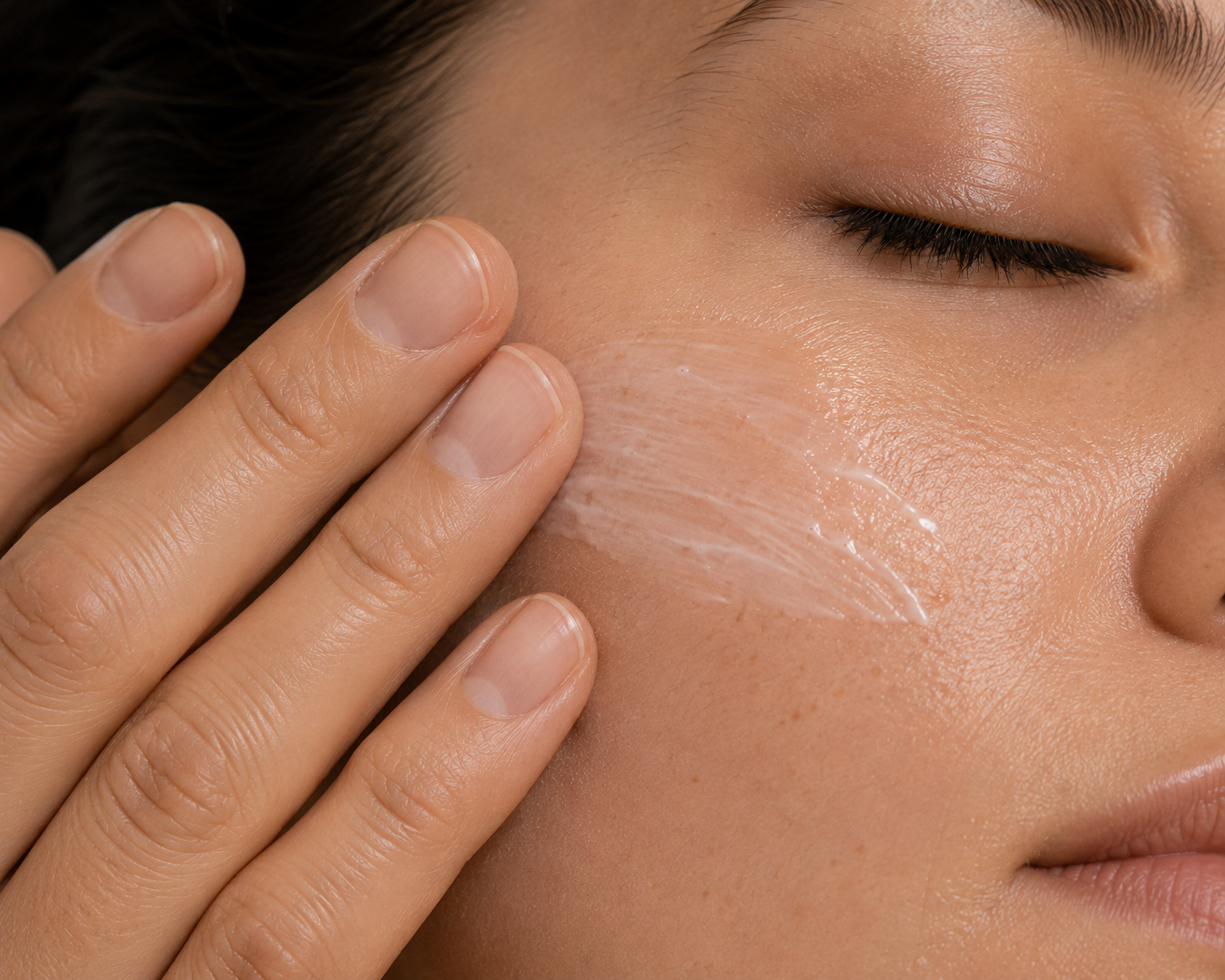 Aplicación de crema facial calmante para pieles sensibles