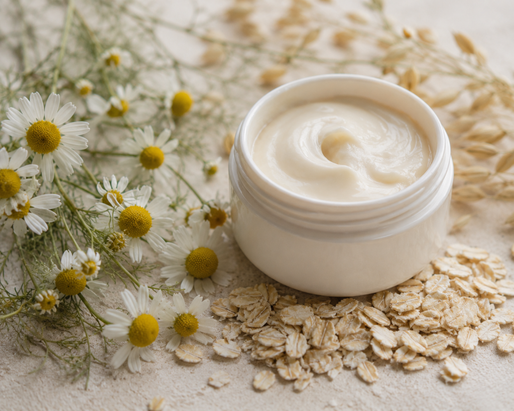 Crema calmante con manzanilla y avena para pieles sensibles