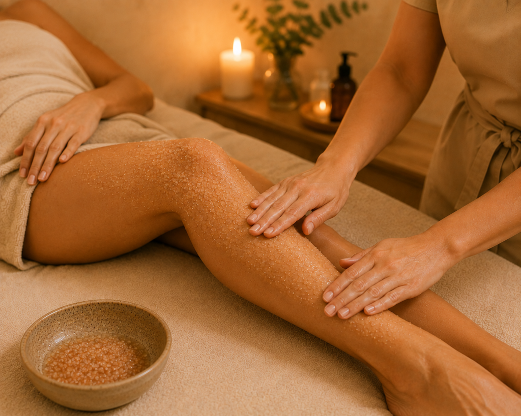 Exfoliación de piernas con velas