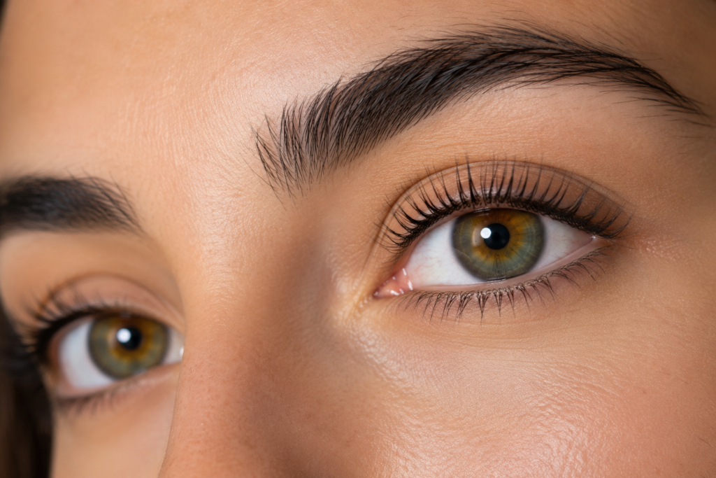 Lifting de pestañas en ojos verdes, resultado curvado y natural