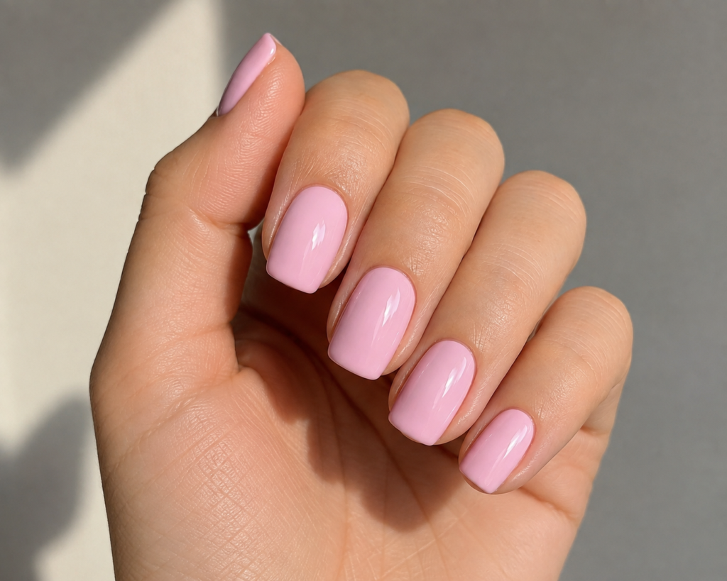 Manicura en Palafrugell con esmalte rosa bebé