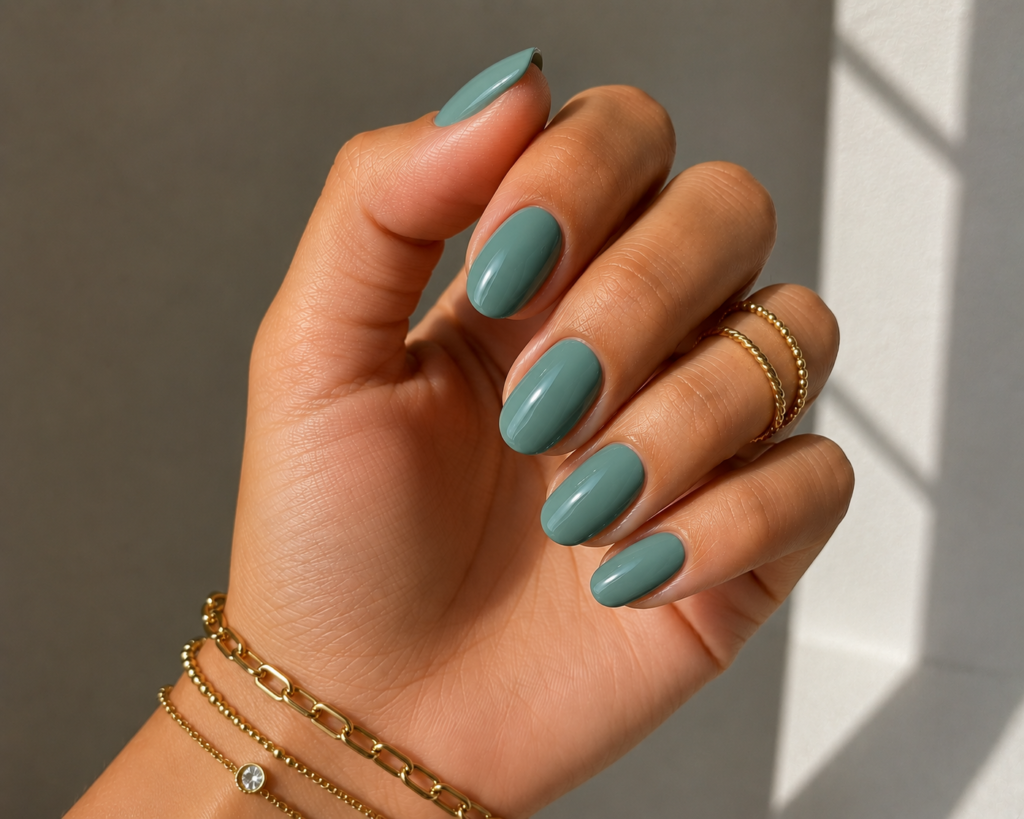 Manicura en Palafrugell con esmalte verde salvia