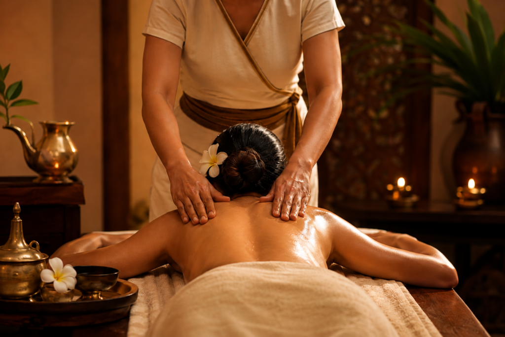 Masaje ayurveda en Palafrugell: masaje en el cuello y los hombros