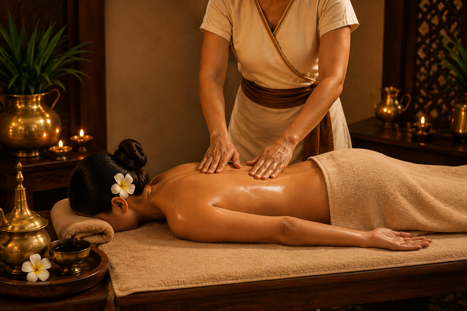 Masaje ayurveda en Palafrugell: masaje en la espalda con aceites calientes