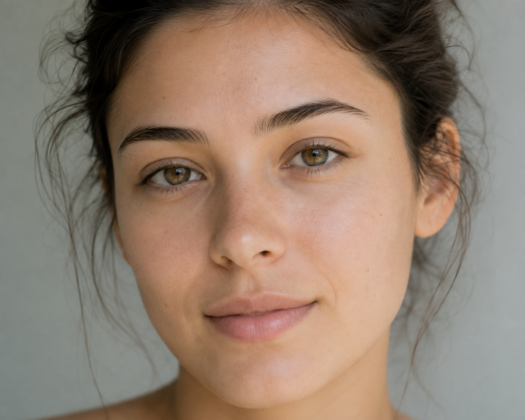 Retrato de mujer con piel grasa de aspecto natural