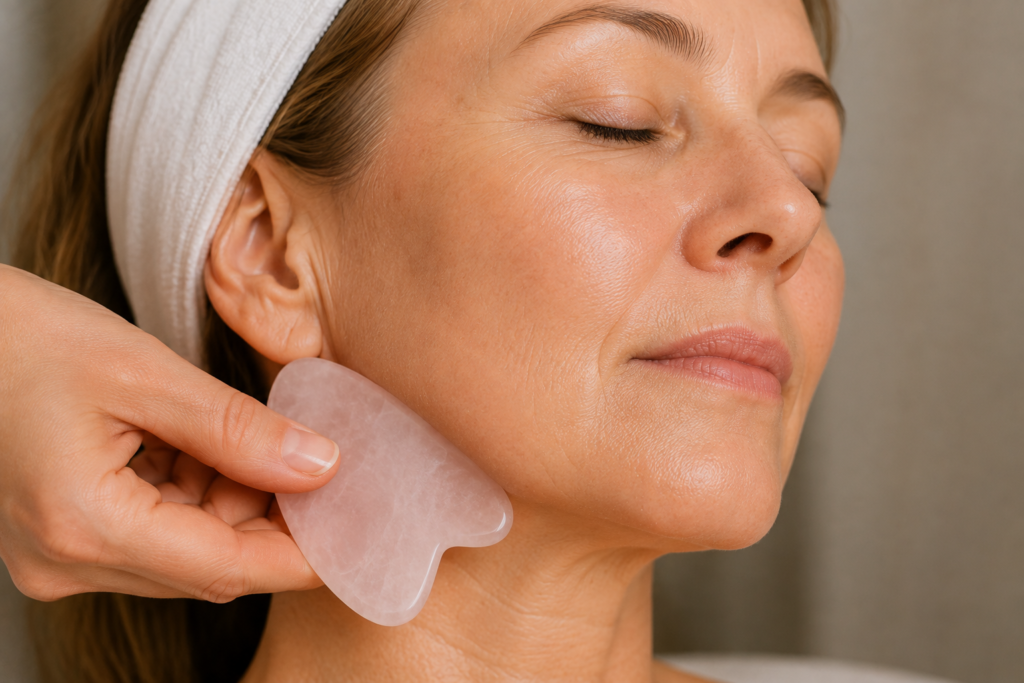Tratamiento facial con gua sha de cuarzo rosa